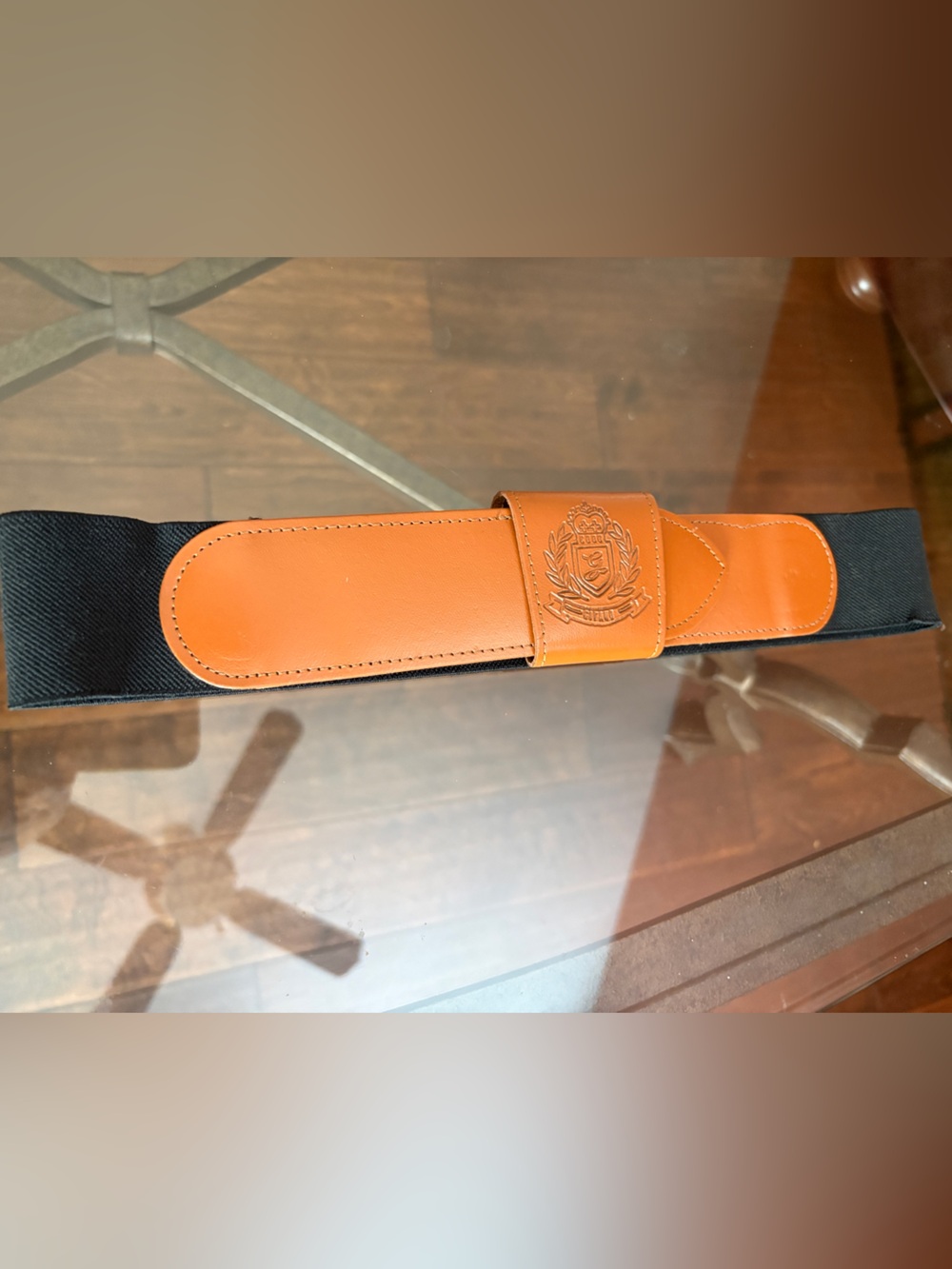 Vintage Leather-Trim Elastic Belt Bag Strap in Tan and Black 60’s era